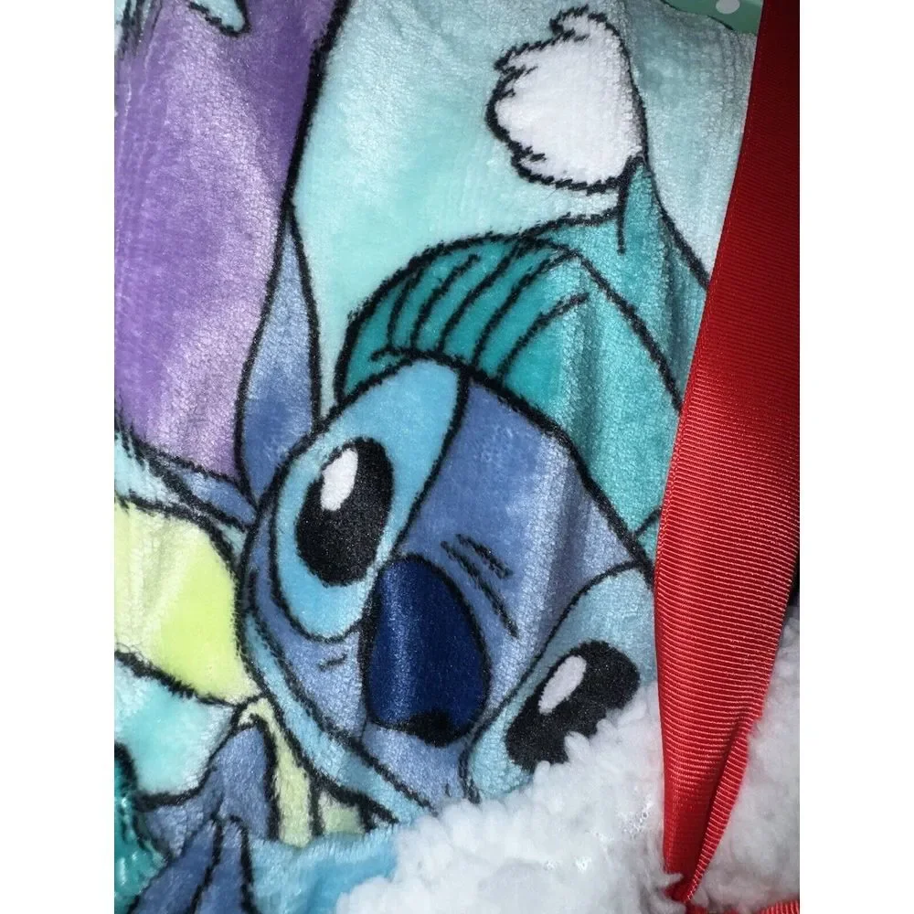 Disney Stitch Christmas Plush Sherpa Adorable Holiday‎ Blanket Blue 60